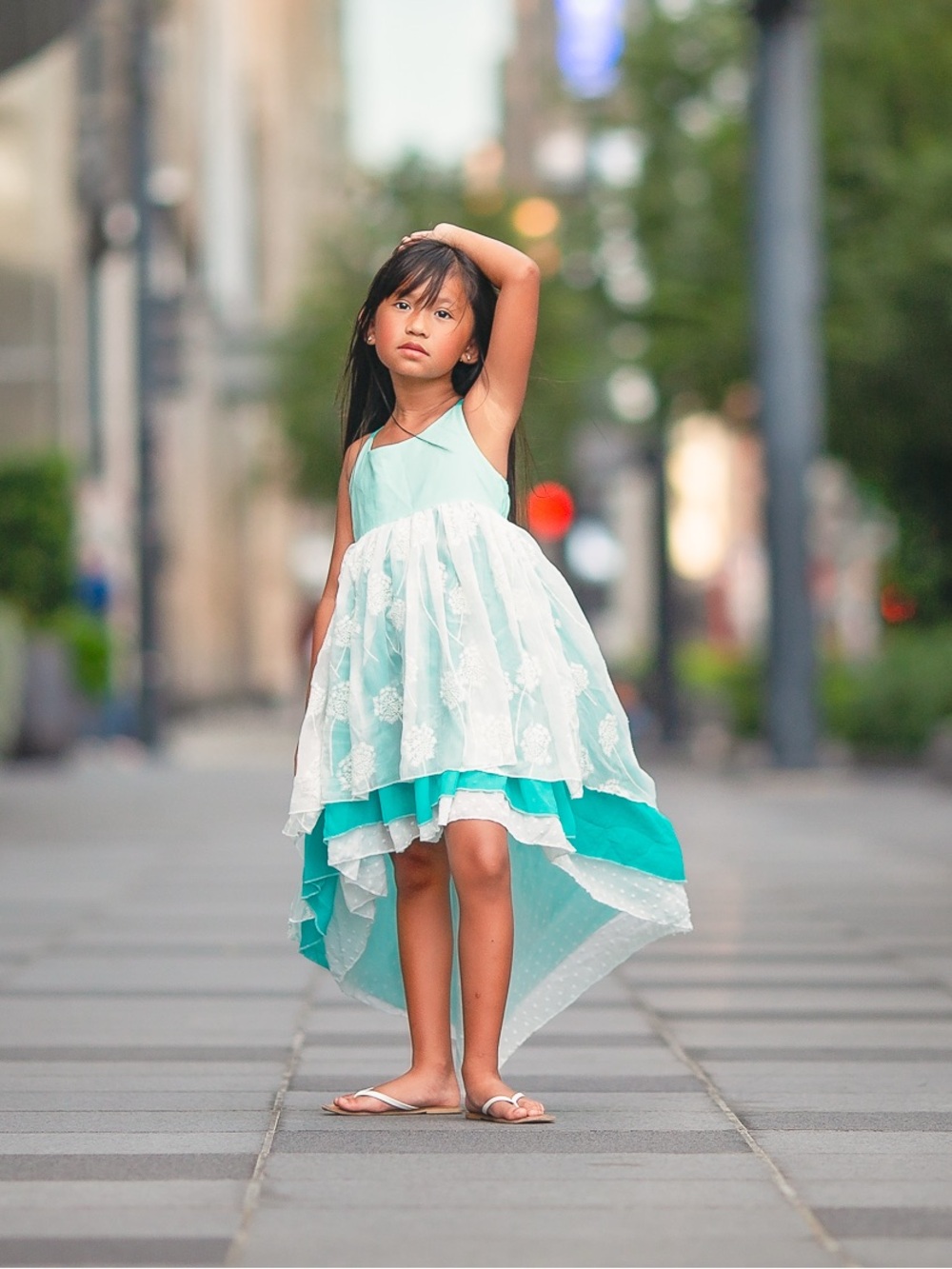 Summer Fairycore Flower Girl Linen Swiss Dot High Low Beach Dress Turquoise 6/7
